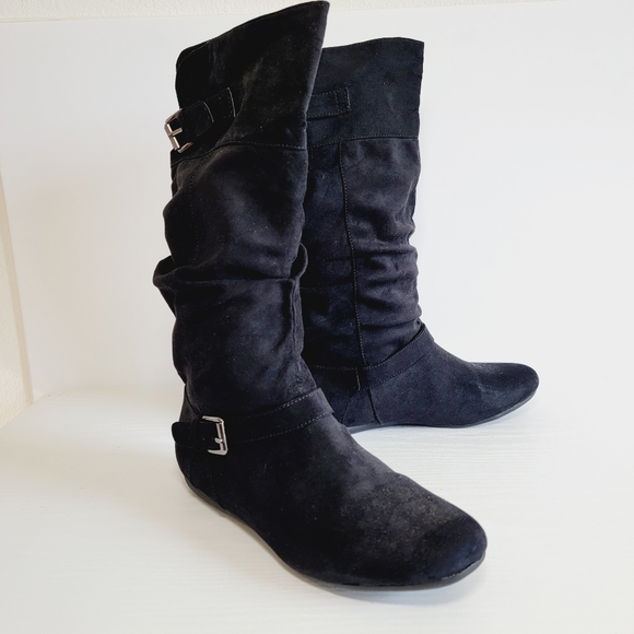 Report Footwear Flat Black Suede Mid-Calf Boot with buckle detail - Picture 3 of 11